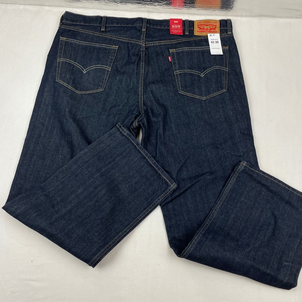 Levis 559 Relaxed Straight Jeans Mens 42x30 Dark Indigo Blue Denim 00559-4010 - Picture 7 of 10